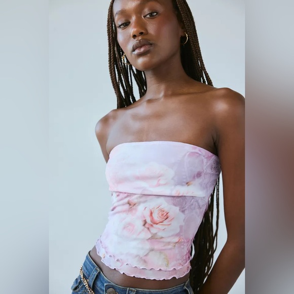 silence + noise Tops - Silence + Noise Kori Printed Mesh Tube Top